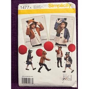 Simplicity 1477 pattern kids jacket hood ears fox racoon